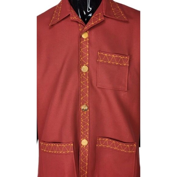 Vintage MCM Wood Buttons Radio Wave Stitch Men's Tiki Rockabilly Camp Shirt L/XL - Picture 5 of 9